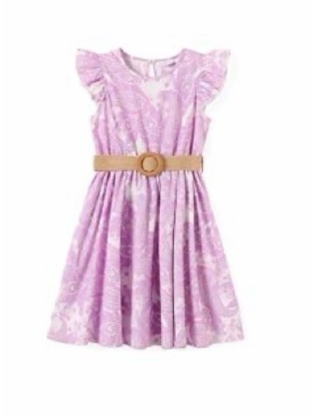 PatPat Lilac Flutter-Sleeve Dress with Tan Belt